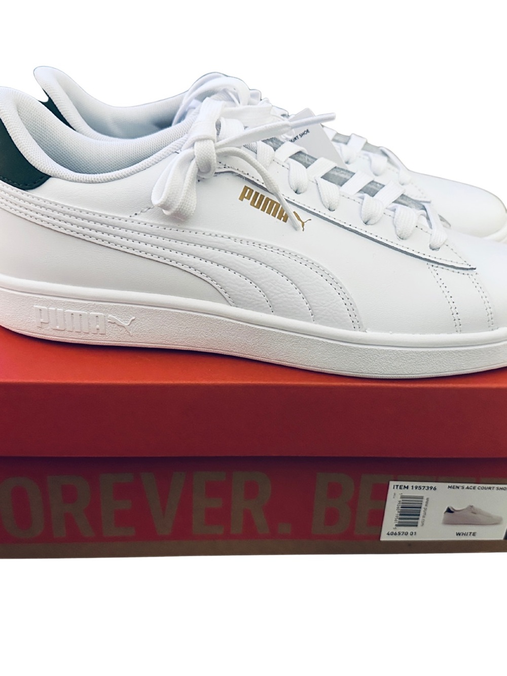 Men’s Puma White Low-Top Ace Leather Court Shoe